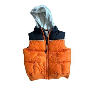 Gymboree Puffer Vest Boys Size Small 5 6 Orange Blue Gray Hooded Zip